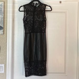 Lace faux leather midi dress